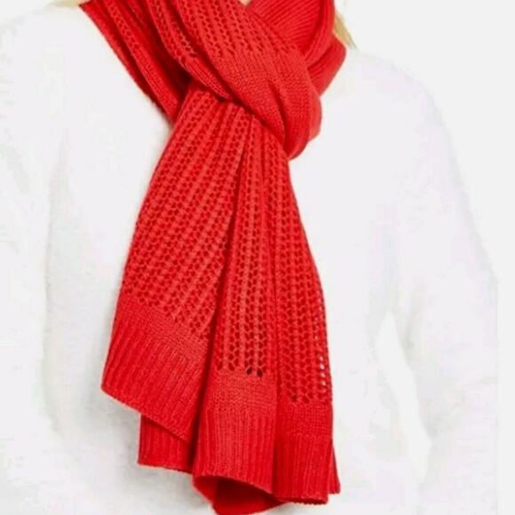 DKNY Red Open-Knit Blocked Scarf Open Weave COZY NEW gift holiday Unisex - Picture 2 of 4